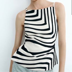 NWT Zara Black White Backless Top Sz S
